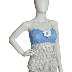 🌸 Handmade Knit & Crochet Flower Top 🌸